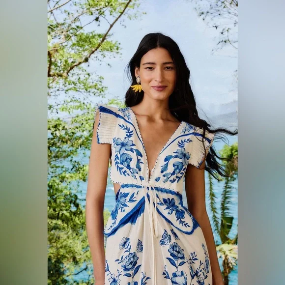 Farm Rio: Off-White Porcelain Garden Butterlfy Lenzing Midi Dress